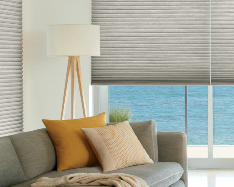 honeycomb cellular shades in gray that work as motorized blinds in Omaha