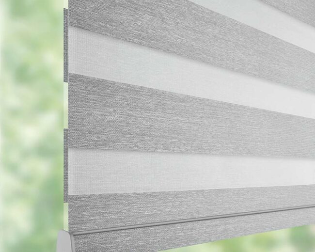 detail of custom banded screen shades by hunter douglas