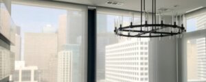 high rise condo with sleek roller shades