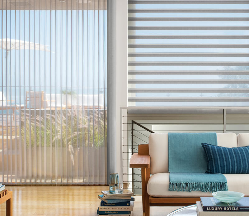 coastal inspired Omaha NE home with floor to ceiling large window shades