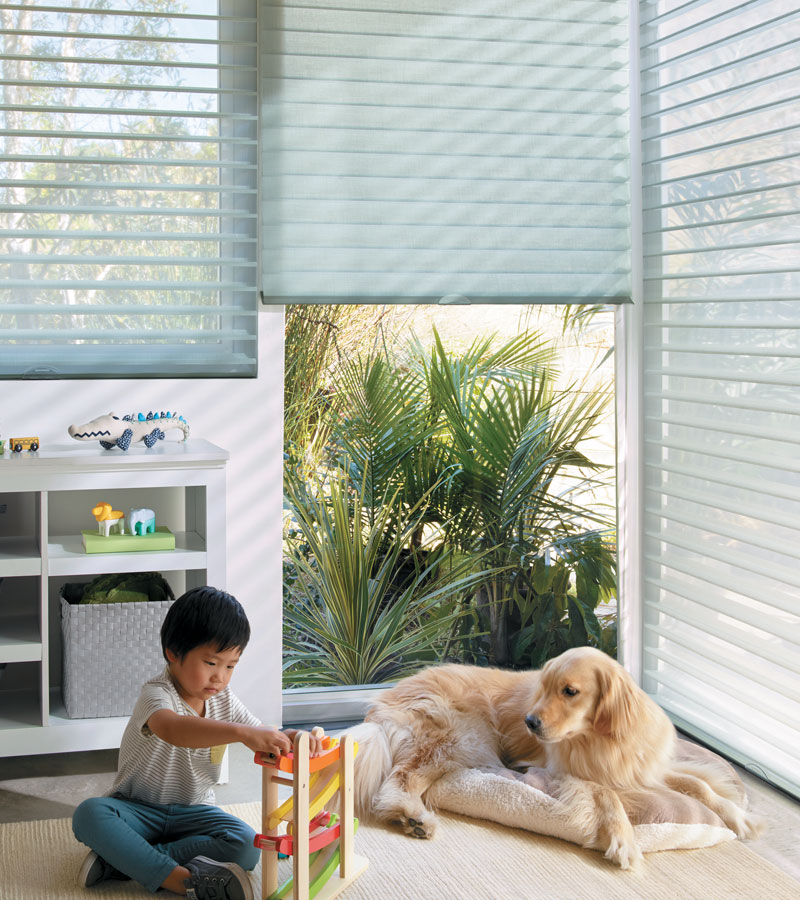 sheer shades in child's playroom for child safe operation