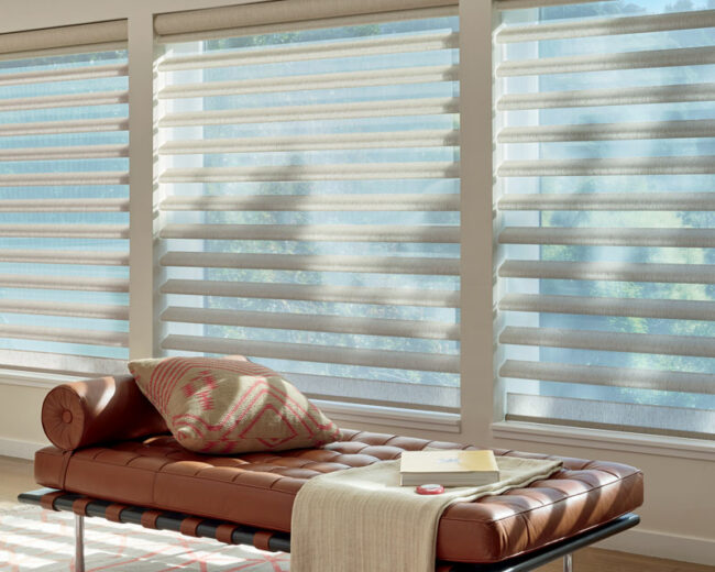 automated smart shades in soft cream fabric