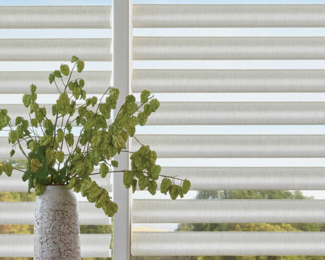 pirouette privacy sheer shades in modern dining room