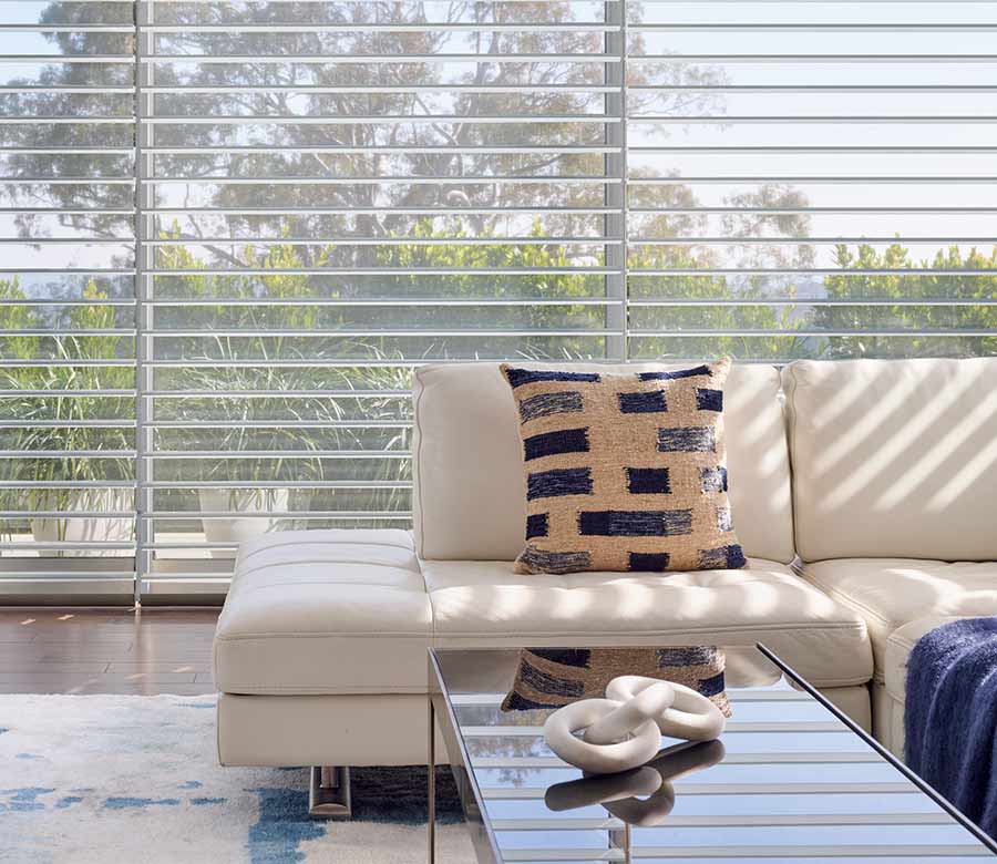 modern living room shades overlooking coastal garden