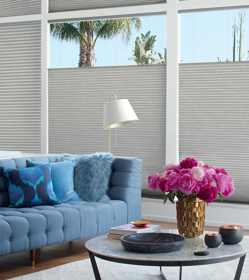 top and bottom moving gray cellular window shades