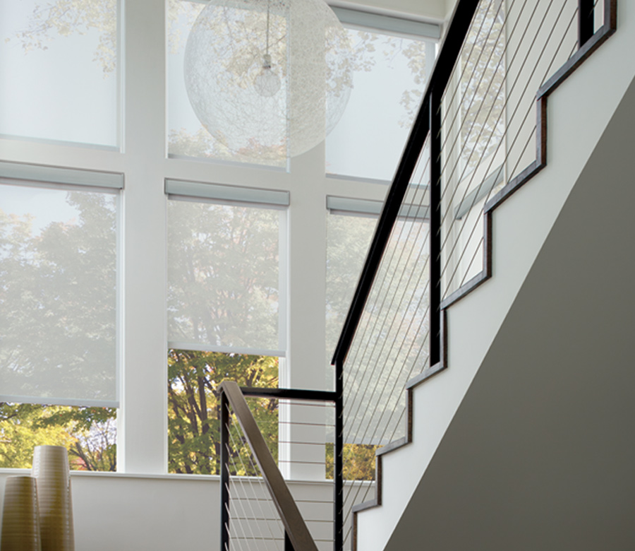 white screen shades for staircase Omaha
