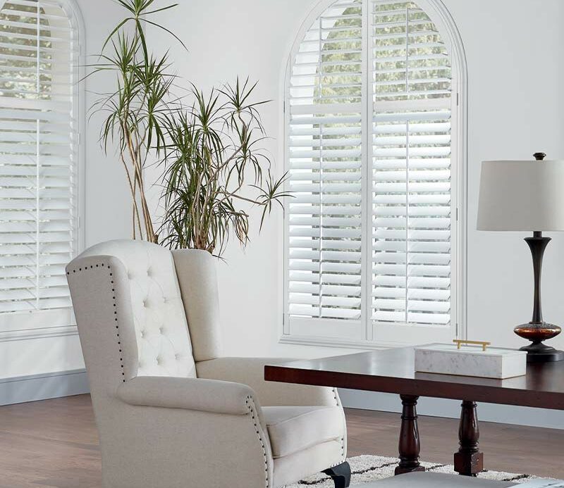 arched windows composite shutters in white color for executive home office