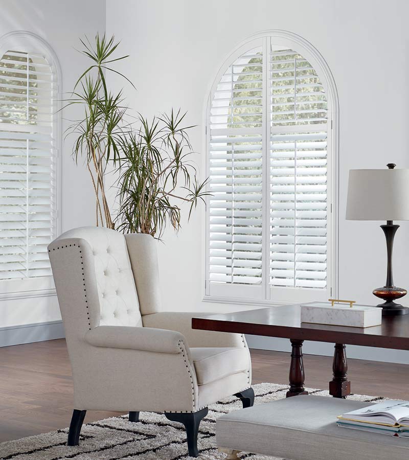 arched windows composite shutters in white color for executive home office