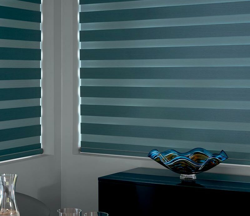 automatic window shades in blue coastal color