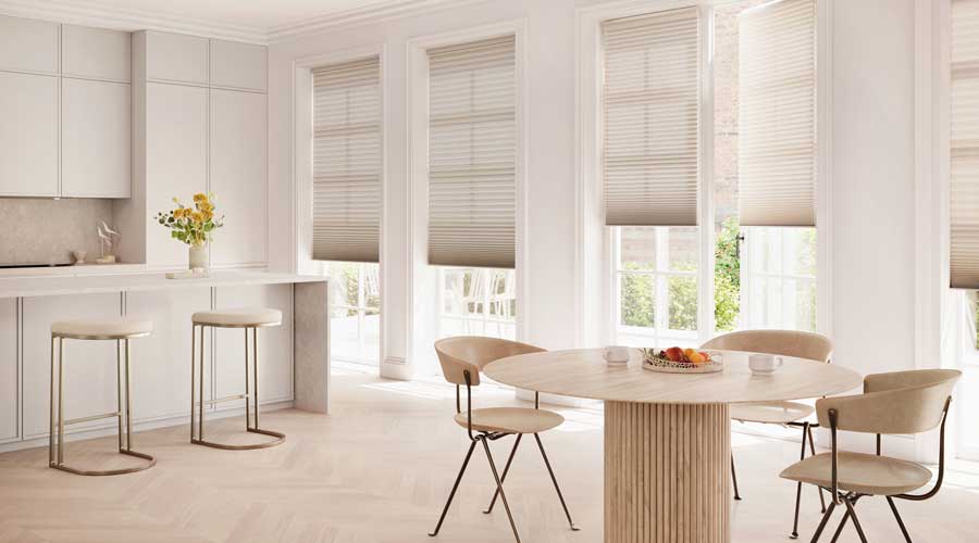 duette honeycomb shades in neutral kitchen with minimalist design in Omaha