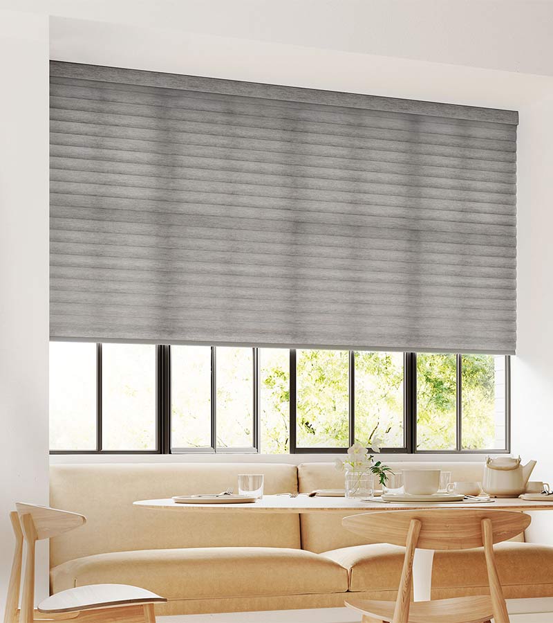 energy efficient window shades in sunny breakfast nook