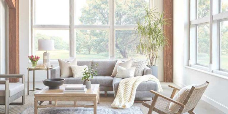 living room with bare windows