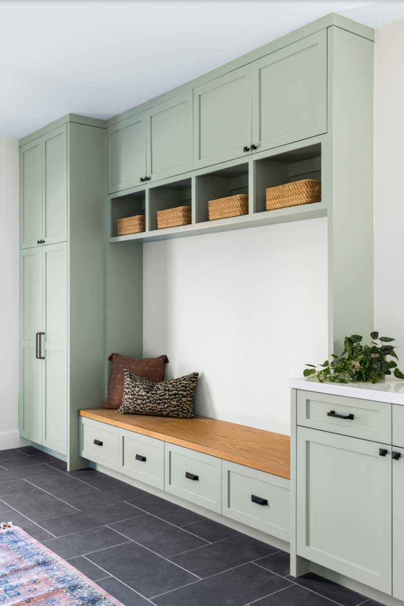 light green mudroom cabinets floor to ceiling